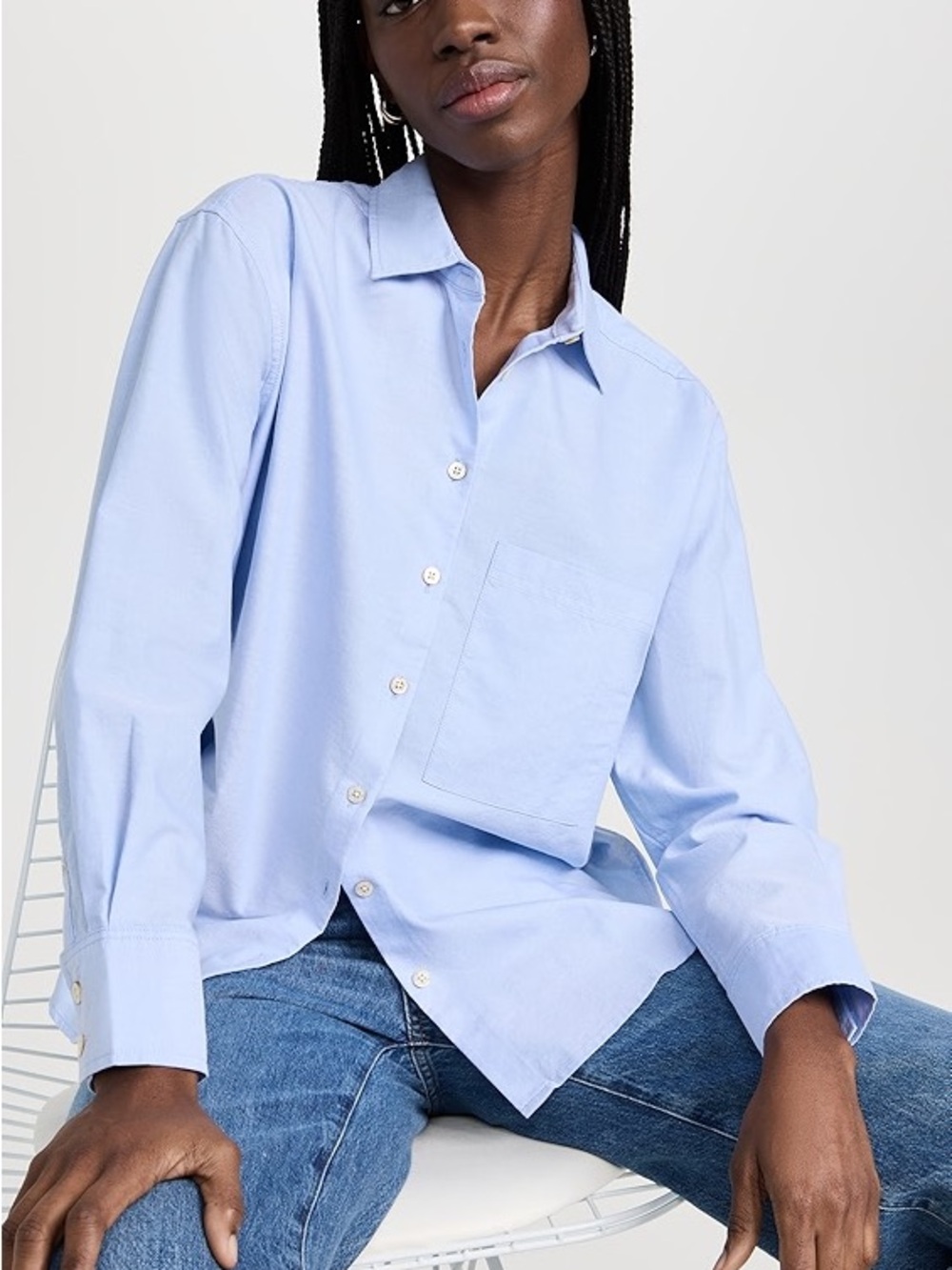 AYR Womens XL Deep End Button Down Shirt Oxford Blue Cotton Preppy Classic City